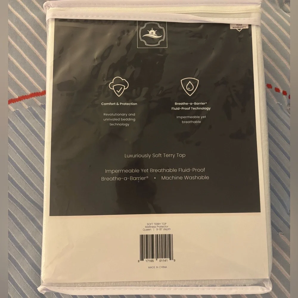Title: NWT Queen Mattress Protector – Soft Terry Top, Waterproof & Breathable